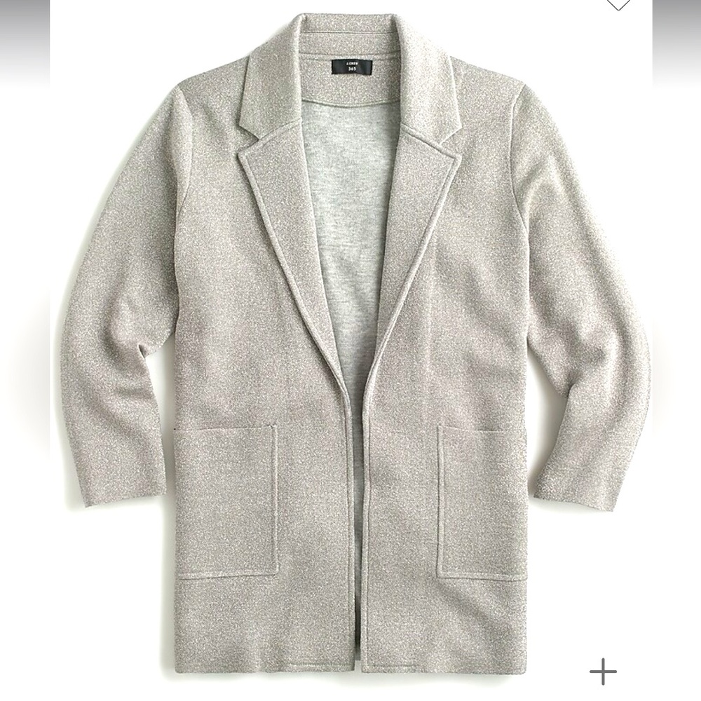 J crew 365 sparkly Sophie open front sweater blazer Sz M metallic sparkle silver